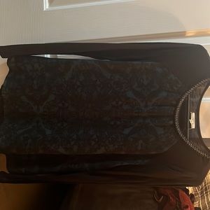 Green/Black Long Sleeve shirt with Decorative Neckline and lace design